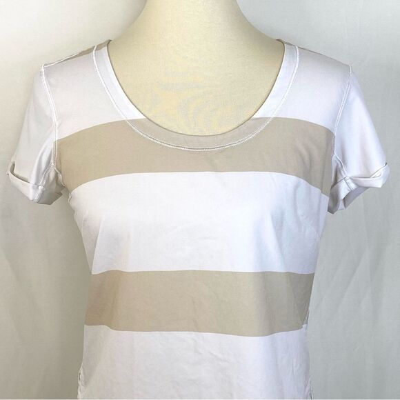 LULULEMON LIGHTENED UP SHORT SLEEVE STRIPE TEE CASHEW WHITE/WHITE - Picture 3 of 10
